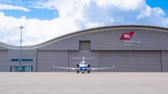 Private jet in front of the hangar