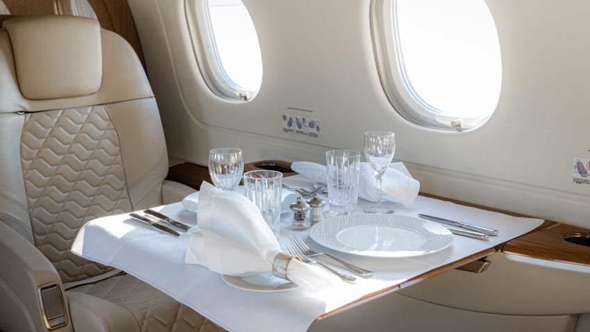 A private jet charter flying in the sky